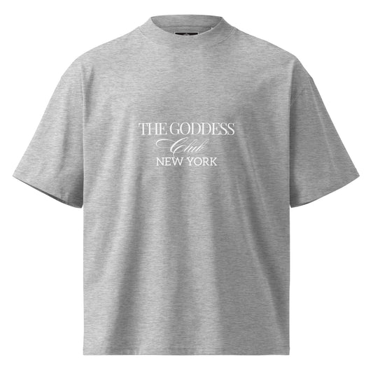 The Goddess Club High-Neck T-Shirt- Gray and White